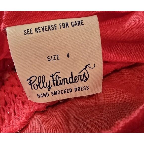 Polly Flinders Vintage Hand Smocked Dresss Girls Size 4 Red - Picture 4 of 5